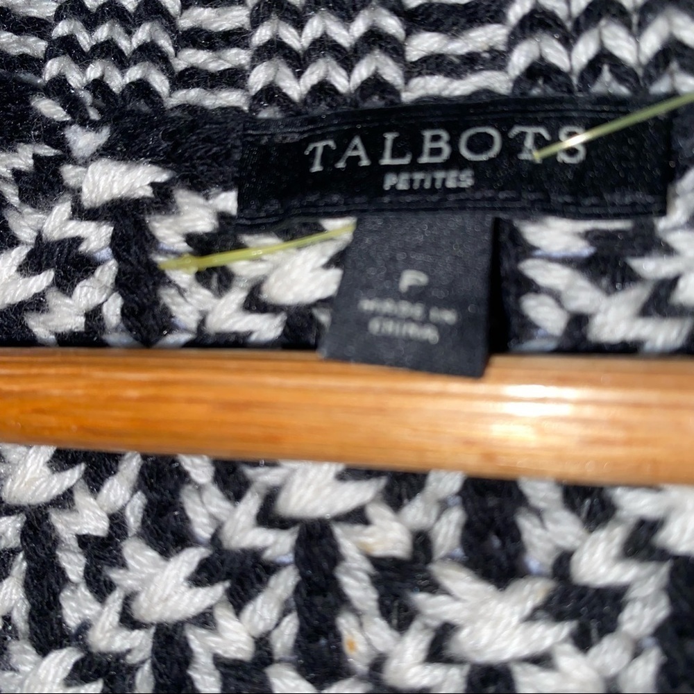Talbots Wool Blend  White & Black Chunky Knit Open Cardigan Sweater Size Small - Picture 5 of 9
